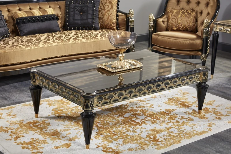 Casa Padrino Luxus Barock Couchtisch Schwarz / Gold 140 x 90 x H. 45 cm - Wohnzimmertisch im Barockstil