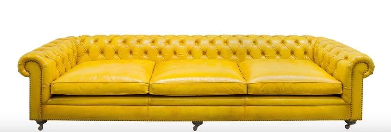 Casa Padrino Luxus Chesterfield 3er Sofa Gelb 320 x 110 x H. 71 cm - Luxus Leder Möbel