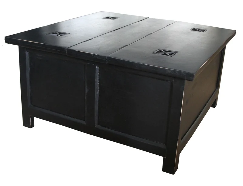 Casa Padrino aufklappbarer Couchtisch in Schwarz - 85,5 cm x 85,5 cm x H45 cm - Landhausstil