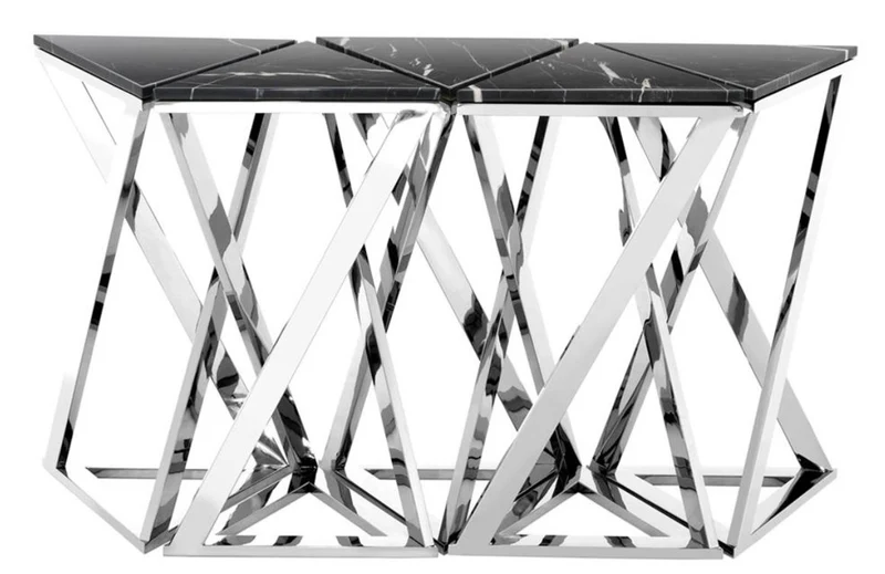 Casa Padrino Luxus Konsolen 5er Set in silber mit schwarzem Marmor 143 x 41 x H. 80,5 cm - Designer Hotel Möbel