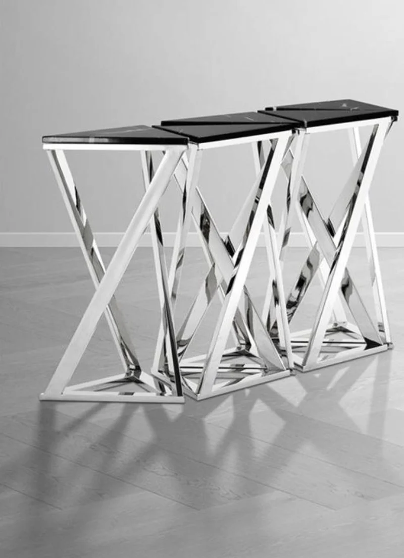 Casa Padrino Luxus Konsolen 5er Set in silber mit schwarzem Marmor 143 x 41 x H. 80,5 cm - Designer Hotel Möbel