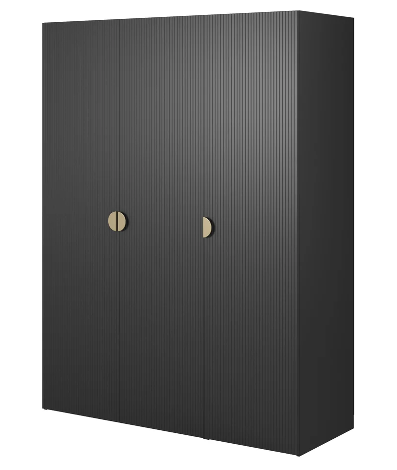 Drehtürenschrank Moonir mit langer Kleiderstange, sieben Regalböden und Container 150 cm Schwarz