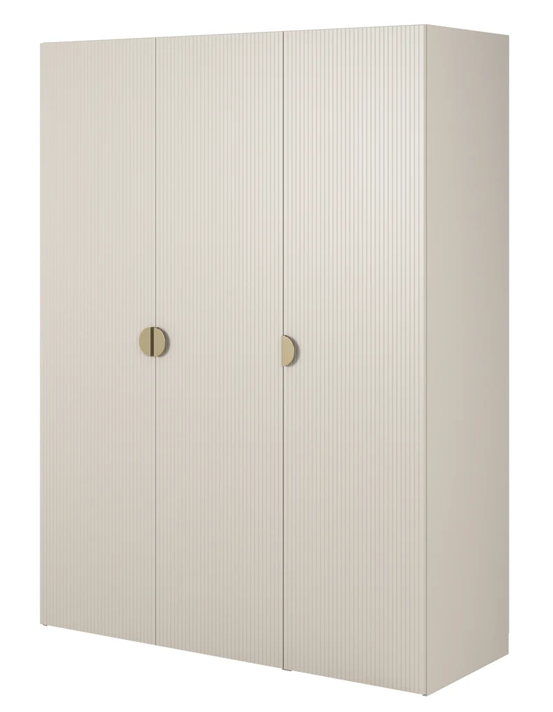 Drehtürenschrank Moonir mit Kleiderstange, Regalen und Container, 150 cm, Grau-Beige