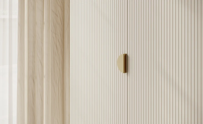 Drehtürenschrank Moonir mit Kleiderstange, Regalen und Container, 150 cm, Grau-Beige