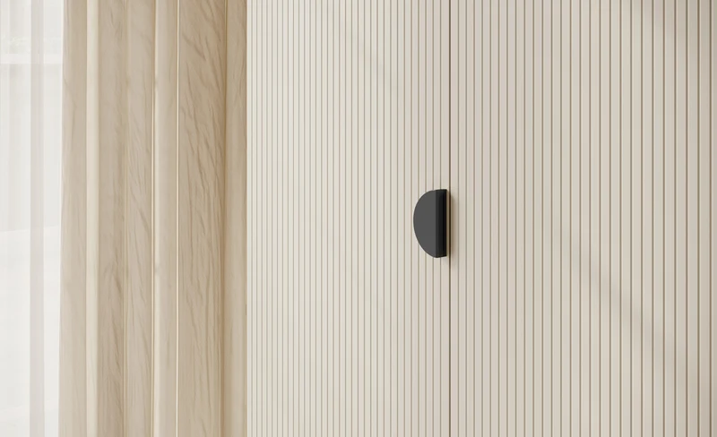 Drehtürenschrank Moonir mit Kleiderstange, Regalen und Container, 150 cm, Grau-Beige