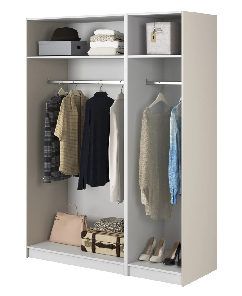 Drehtürenschrank Moonir mit drei Türen und zwei Kleiderstangen, 150 cm, Grau-Beige