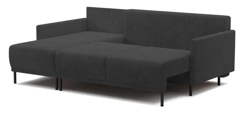 Ausziehbare Eckcouch Hamiel, L-förmig, mit Stauraum, universell, blau-grau, Cordstoff
