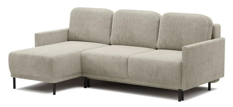 Ausziehbare Eckcouch Hamiel, L-förmig, mit Stauraum, universell, hellbeige Cordstoff