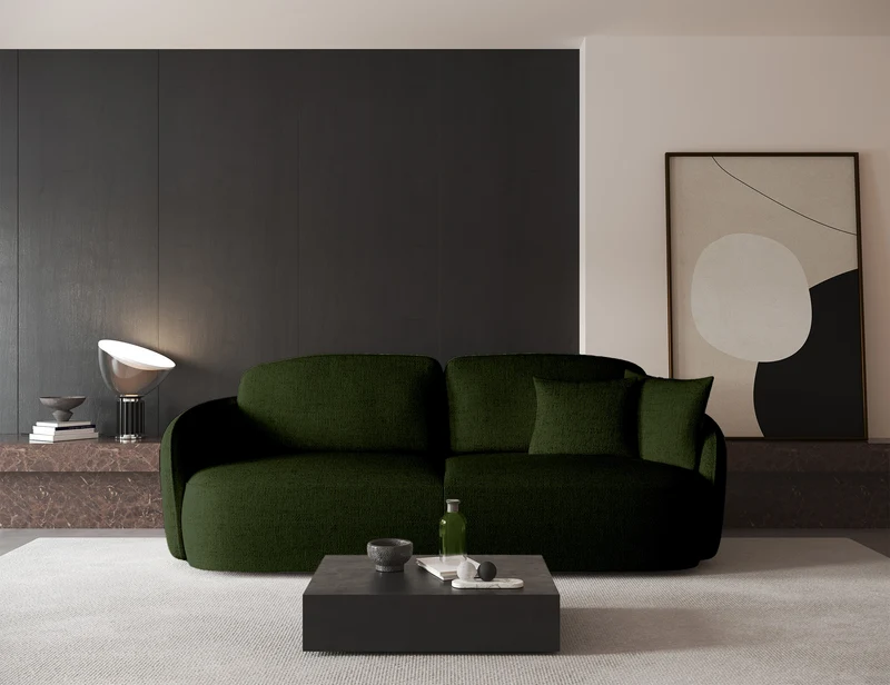 Dreisitziges ausklappbares Sofa Savoy mit Stauraum, olivgrünes Geflecht