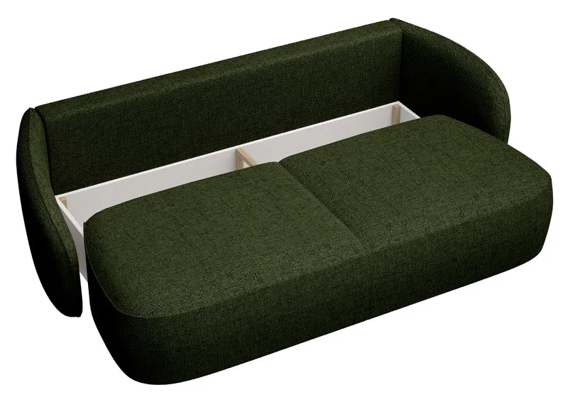Dreisitziges ausklappbares Sofa Savoy mit Stauraum, olivgrünes Geflecht
