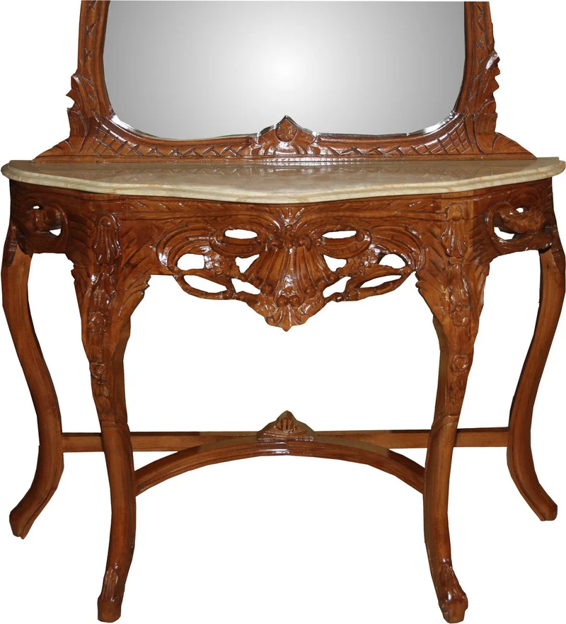 Casa Padrino Barock Spiegelkonsole Braun mit Marmorplatte - Limited Edition