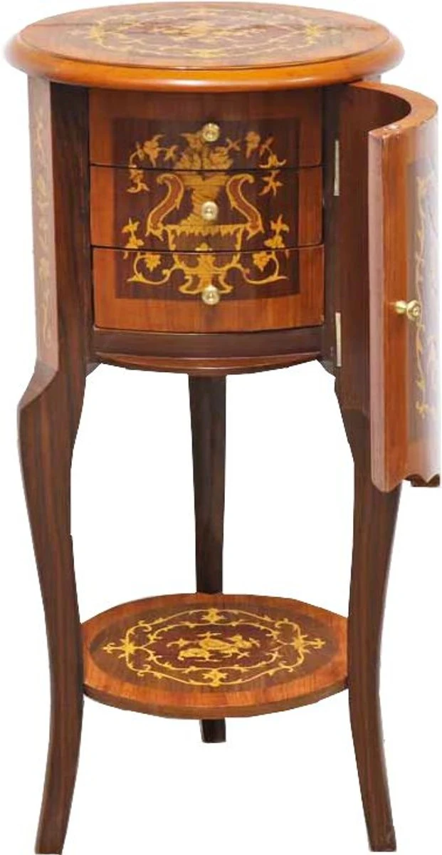 Casa Padrino Barock Beistelltisch mit Schubladen Braun Intarsien 80 x 40 cm - Antik Stil Beistelltisch - Telefontisch - Möbel