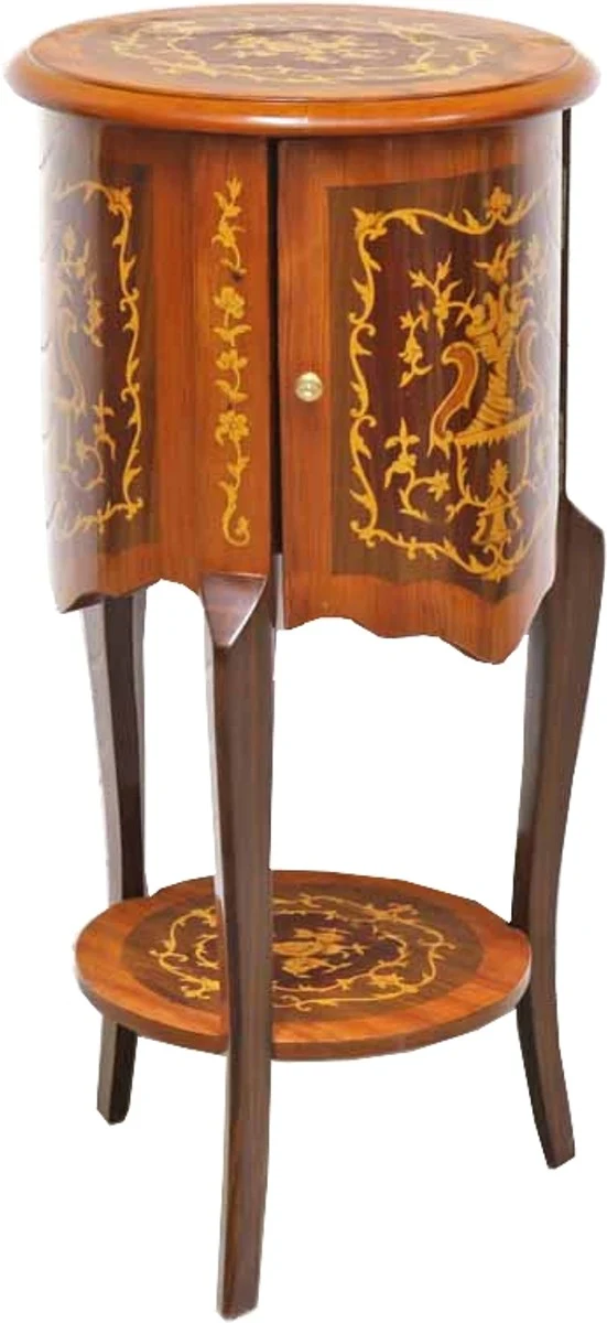 Casa Padrino Barock Beistelltisch mit Schubladen Braun Intarsien 80 x 40 cm - Antik Stil Beistelltisch - Telefontisch - Möbel