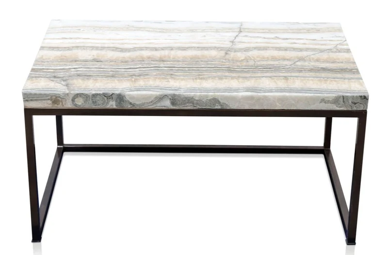 Casa Padrino Luxus Wohnzimmertisch mit Naturstein Tischplatte 80 x 50 x H. 40 cm - Luxus Couchtisch