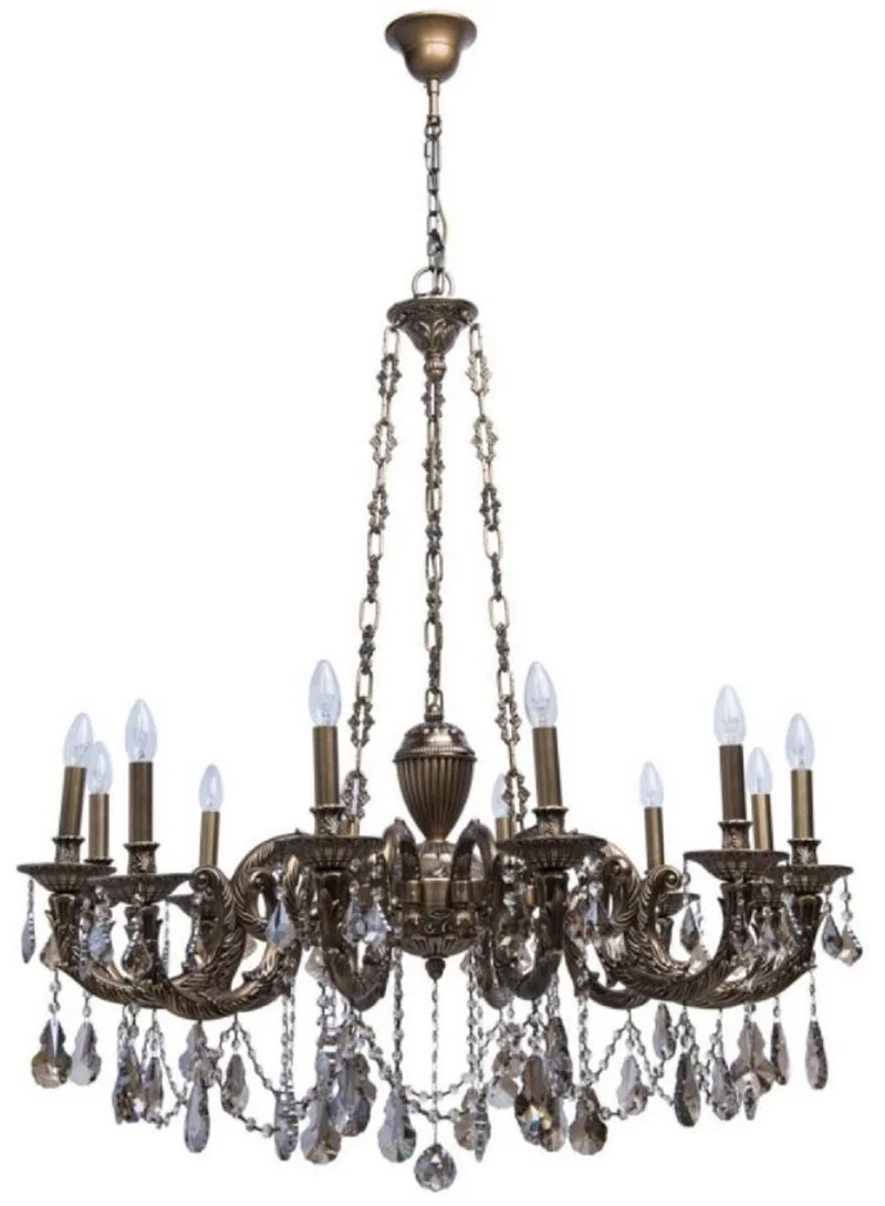 Casa Padrino Luxus Barock Kronleuchter Bronzefarben Ø 100 x H. 240 cm - Prunkvoller Messing Kronleuchter mit hochwertigem Kristallglas - Barock Möbel