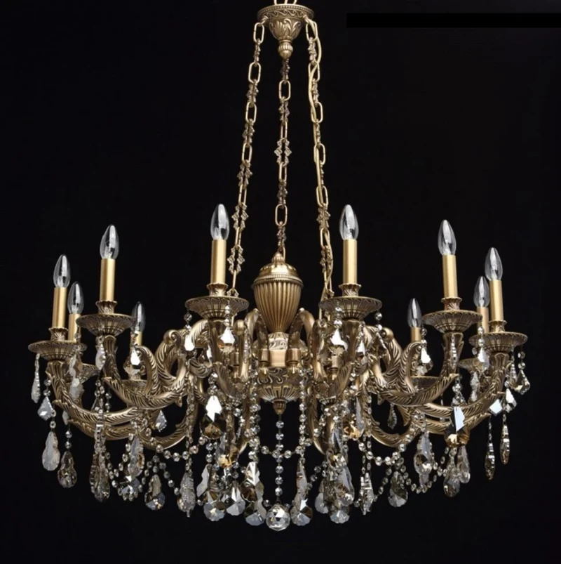 Casa Padrino Luxus Barock Kronleuchter Bronzefarben Ø 100 x H. 240 cm - Prunkvoller Messing Kronleuchter mit hochwertigem Kristallglas - Barock Möbel