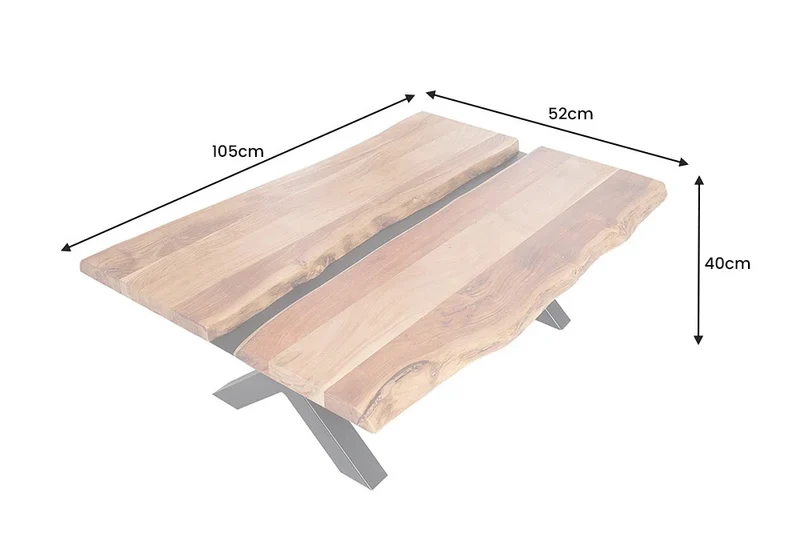 Design Couchtisch DIVISIO 105cm Akazie natural Baumkante