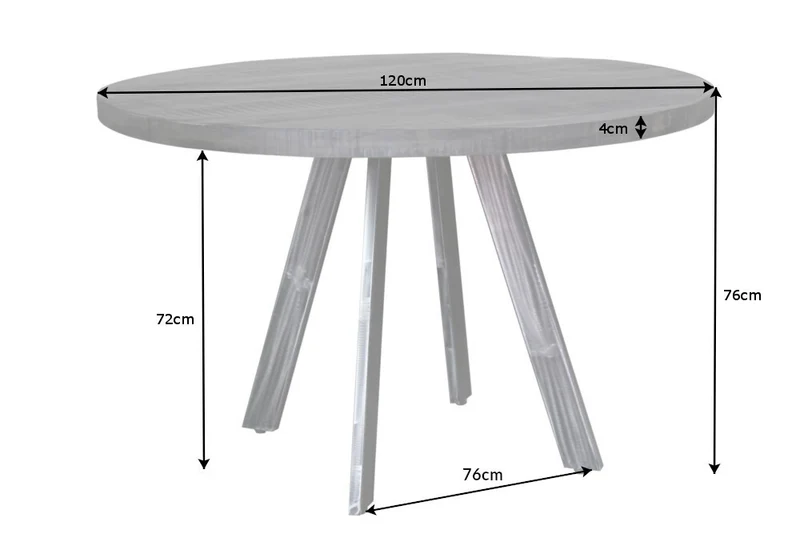 Mango Esstisch ARTE 120cm grau Industrie-Design Gestell