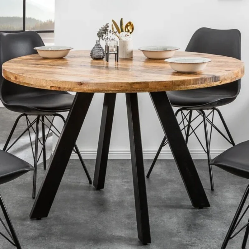 Industrie-Look Esstisch ARTE 120cm rund Mangoholz natural