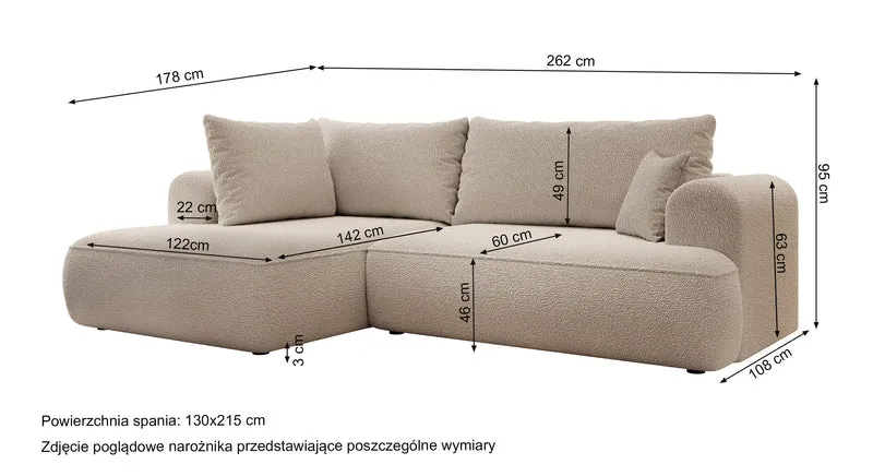 Ecksofa mit Schlaffunktion Ovo, L-förmig, mit Armlehne und Stauraum, grauer Bouclé, linksseitig