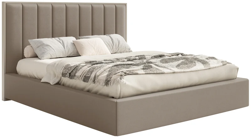 Gepolstertes Bett 140x200 cm Togents mit LED-Beleuchtung, brauner Velours, wasserabweisend