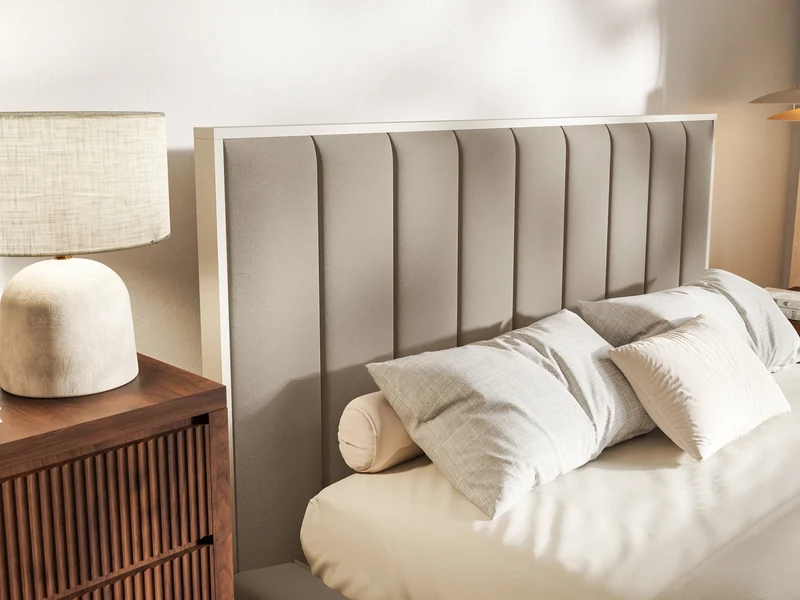 Gepolstertes Bett 140x200 cm Togents mit LED-Beleuchtung, brauner Velours, wasserabweisend