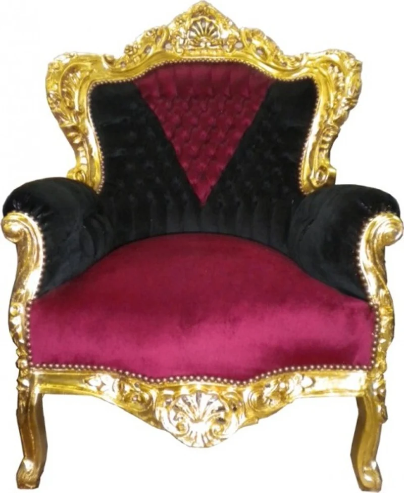 Casa Padrino Barock Sessel King im Antik Stil, Samtstoff in Schwarz Rot und Gold, 85 x 85 x H. 120 cm