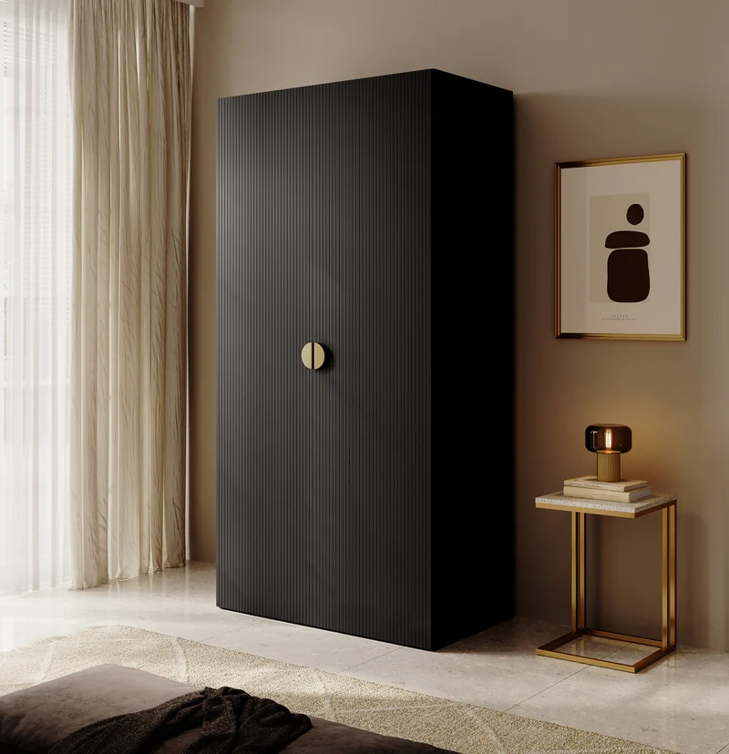 Zweiturige Moonir-Garderobe mit 100 cm Kleiderstange Schwarz