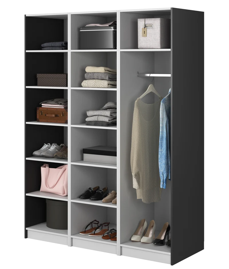 Drehtürenschrank Frame mit Kleiderstange und Regalen 150 cm Schwarz