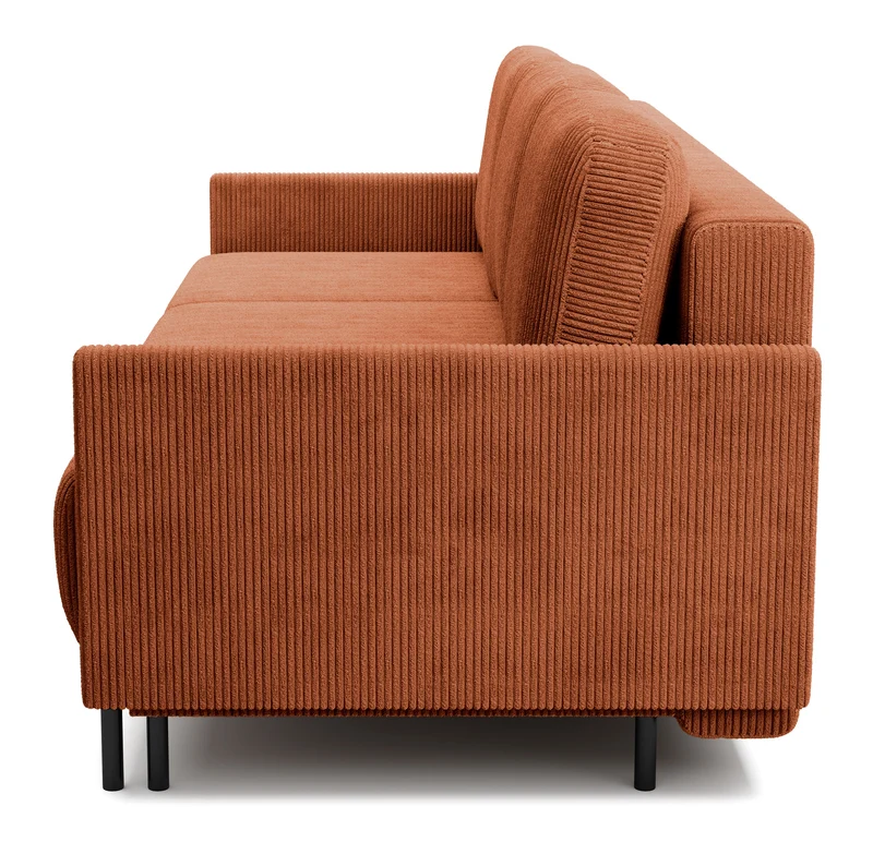 Dreisitziges ausklappbares Sofa Hamiel mit Stauraum, kupferfarbener Cord
