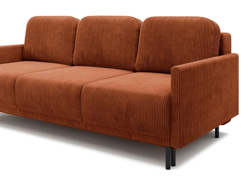 Dreisitziges ausklappbares Sofa Hamiel mit Stauraum, kupferfarbener Cord