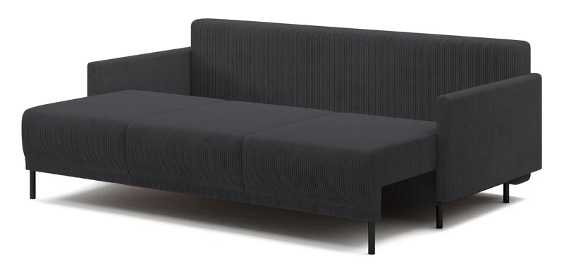 Dreisitziges ausklappbares Sofa Hamiel mit Stauraum, blau-grau Cordstoff
