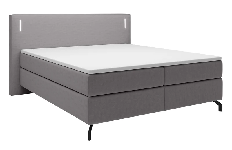 Kontinentales Bett Lanko 140x200 cm mit Topper und Beleuchtung, grauer Samt