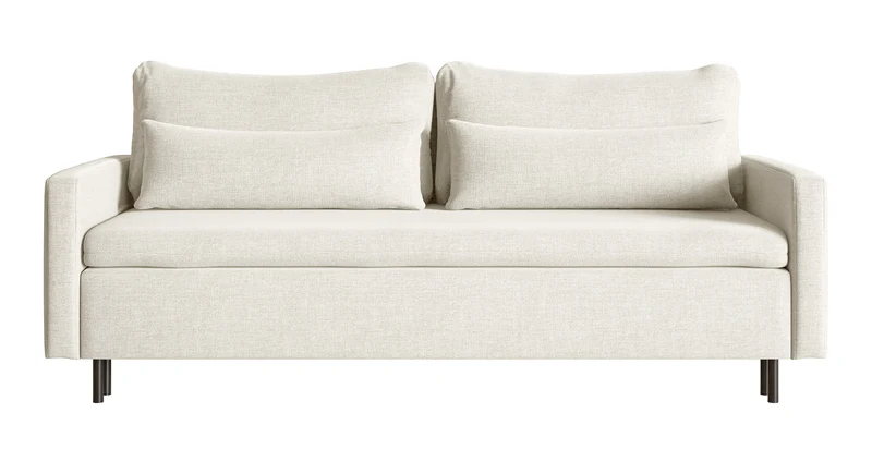 Dreisitziges ausklappbares Sofa Umpro mit Stauraum, cremefarbenes Chenille