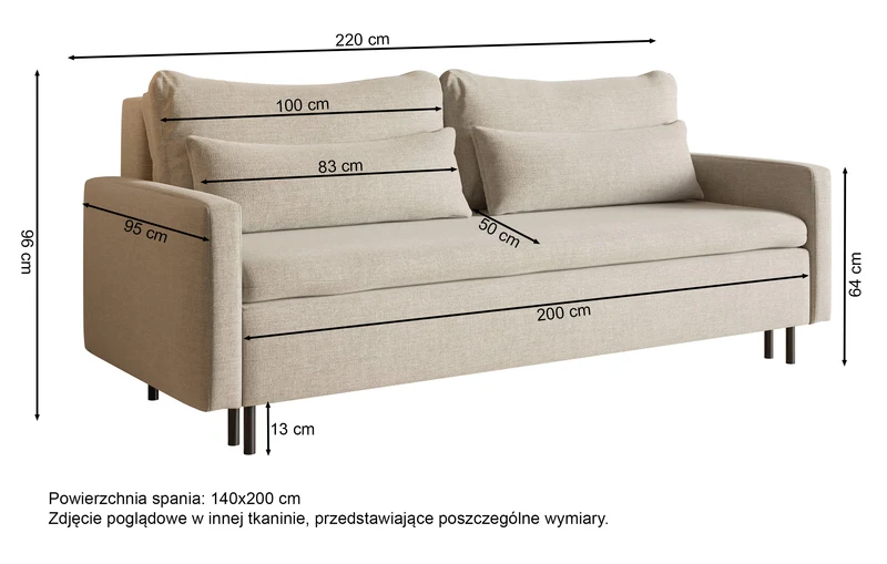 Dreisitziges ausklappbares Sofa Umpro mit Stauraum, cremefarbenes Chenille