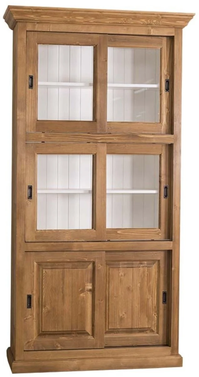 Casa Padrino Landhausstil Bücherschrank Braun / Weiß 110 x 40 x H. 210 cm - Wohnzimmerschrank mit 6 Schiebetüren
