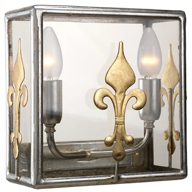 Casa Padrino Luxus Barock Wandleuchte Silber / Gold 23 x 11 x H. 23 cm - Elegante Wandlampe mit dekorativer französischer Lilie - Barock Leuchten