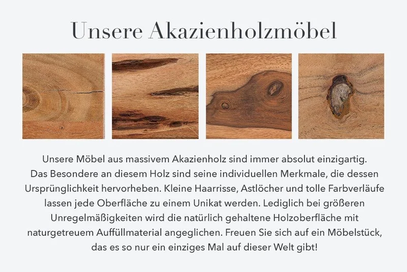 Individuelle Sitzbank ARBOL 160cm Akazie natur Baumkante Rückenlehne