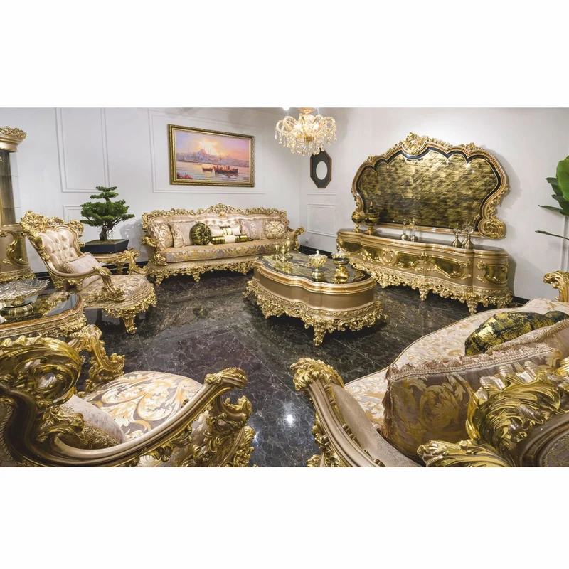Casa Padrino Luxus Barock Couchtisch Grau / Grün / Schwarz / Gold 164 cm - Barockstil Wohnzimmertisch - Barockstil Wohnzimmer Möbel