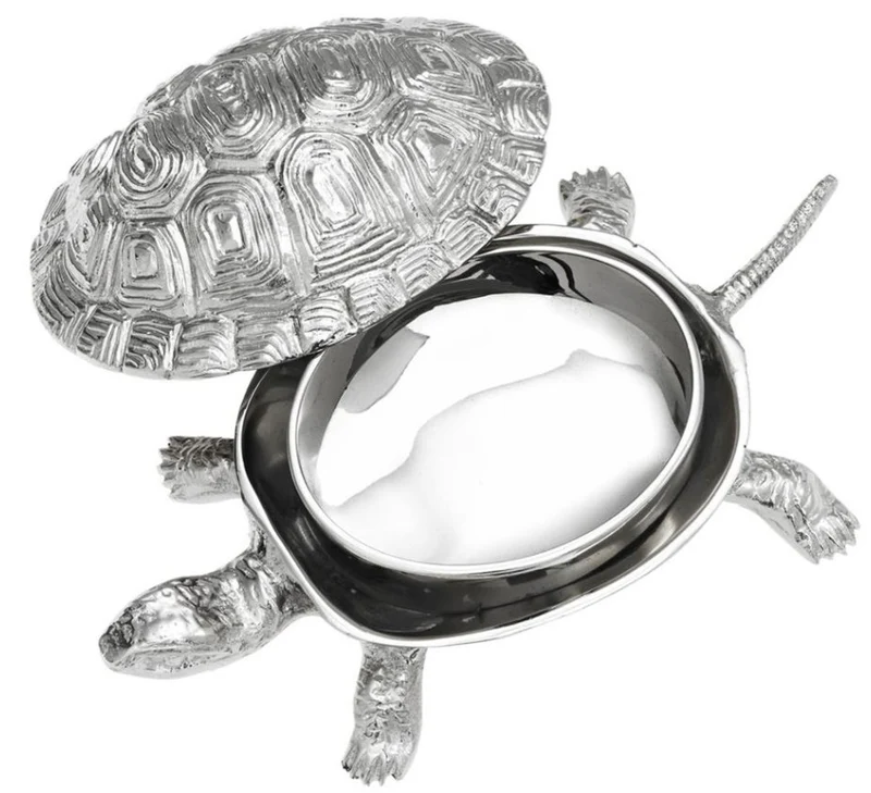 Casa Padrino Luxus Schatulle mit Deckel Schildkröte Messing vernickelt 19,5 x 10,5 x H. 6,5 cm - Luxus Dekoration