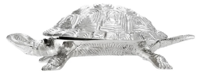 Casa Padrino Luxus Schatulle mit Deckel Schildkröte Messing vernickelt 19,5 x 10,5 x H. 6,5 cm - Luxus Dekoration