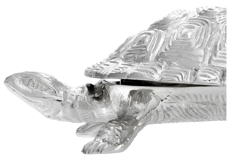 Casa Padrino Luxus Schatulle mit Deckel Schildkröte Messing vernickelt 19,5 x 10,5 x H. 6,5 cm - Luxus Dekoration