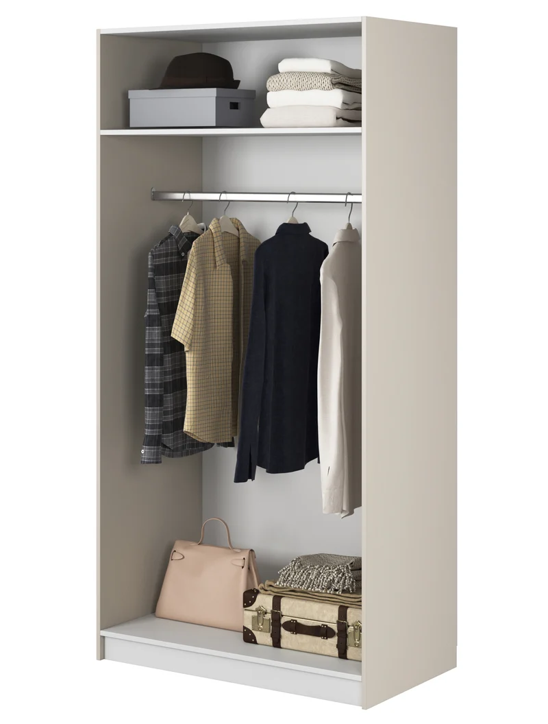 Zweiflügeliger Frame-Kleiderschrank mit 100 cm Kleiderstange, Grau-Beige