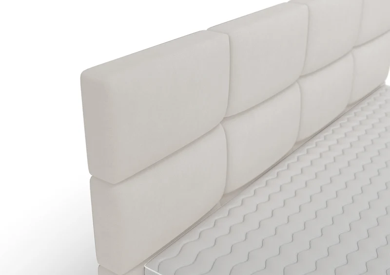 Kontinentalbett 160x200 cm Rektango mit Stauraum und Topper, cremefarbener Samt