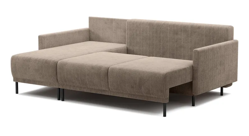 Ausziehbare Eckcouch Hamiel, L-förmig, mit Stauraum, universell, beige Cord