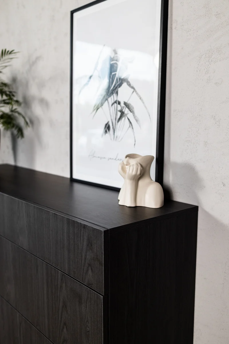 Einzeltür-Kommode Nolie mit drei Schubladen, 140 cm, Portland Esche Schwarz