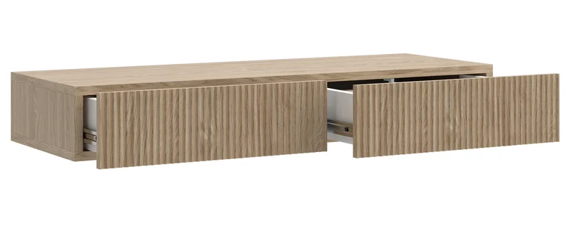 Hängender Schminktisch Nolie mit zwei Schubladen und Frontfräsung, 110 cm, geölte Eiche