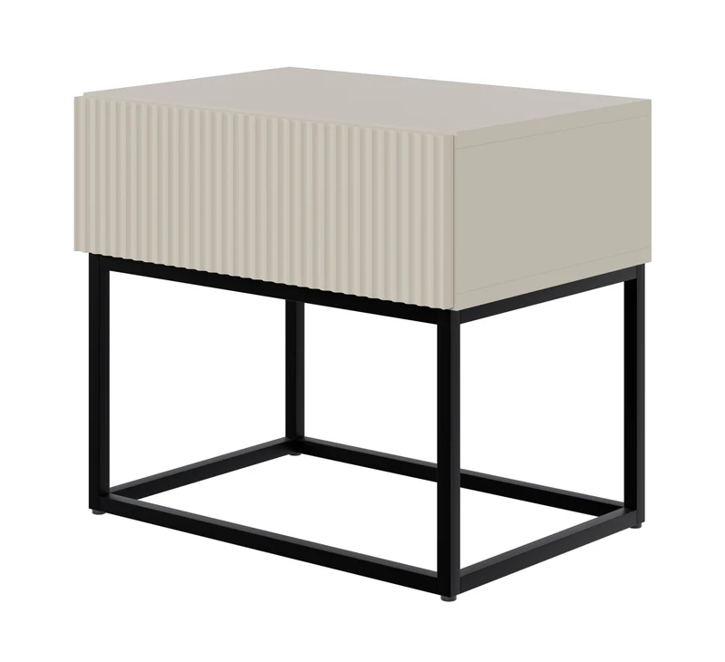 Nachttisch Veldio mit gefräster Front und Schublade 50 cm Grau-Beige mit schwarzen Beinen