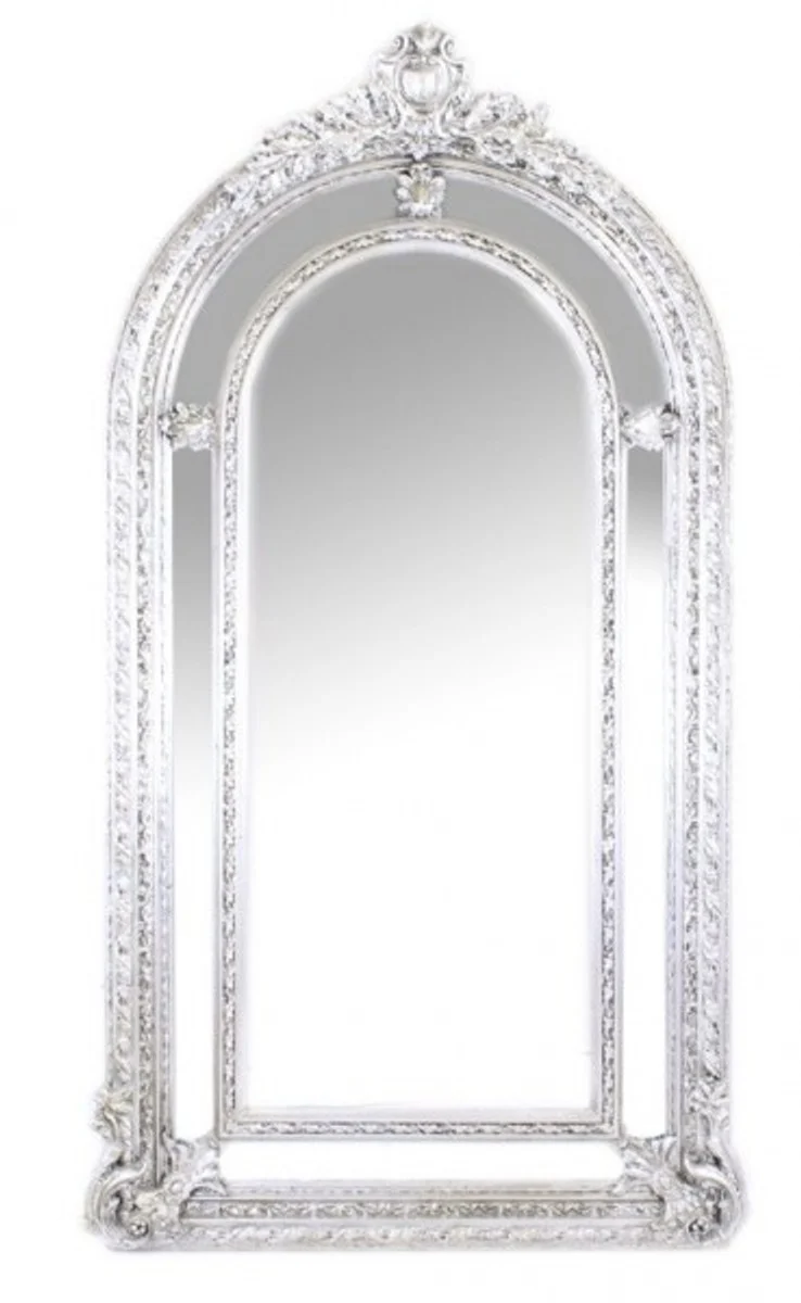 Casa Padrino Luxus Barock Wandspiegel Versailles Silber 210 x 115 cm - Massiver Wandspiegel im prunkvollen Design
