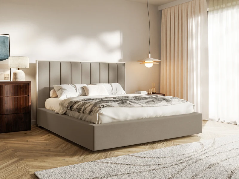 Gepolstertes Bett 160x200 cm Togents mit Stauraum, Metallrahmen, brauner wasserabweisender Samt